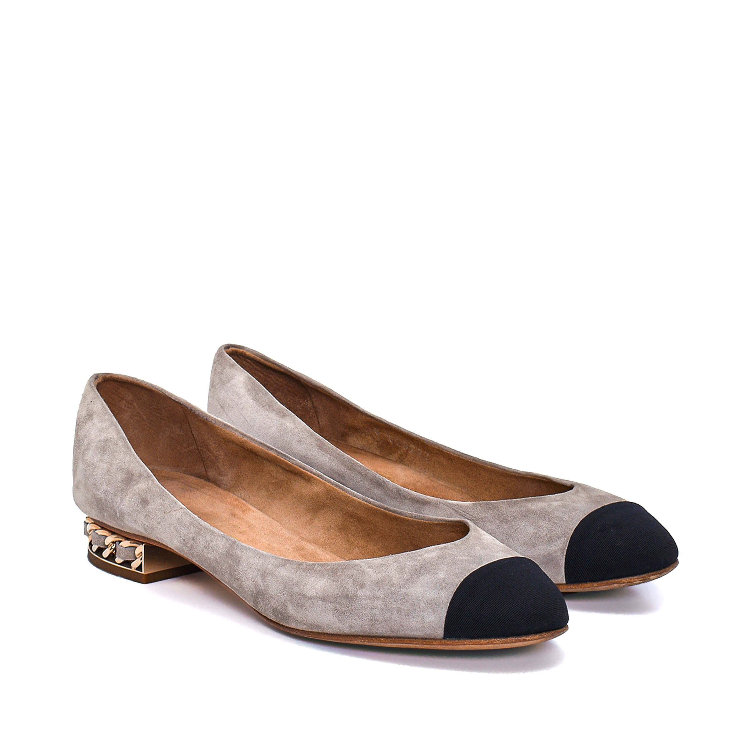 Chanel - Grey Suede Chain Heel Flats